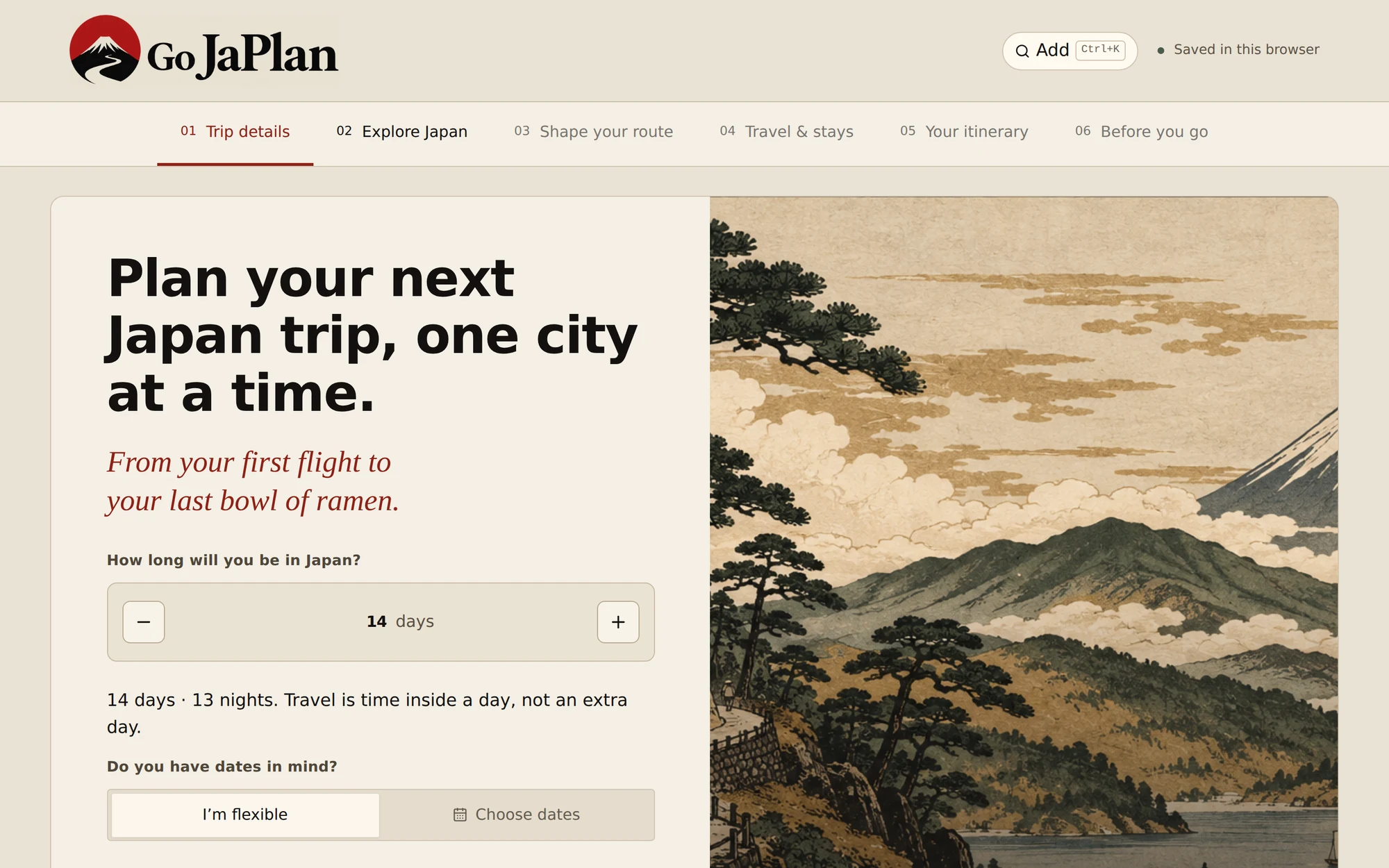 Go JaPlan step one: Plan your next Japan trip, one city at a time, beside Edo-style artwork